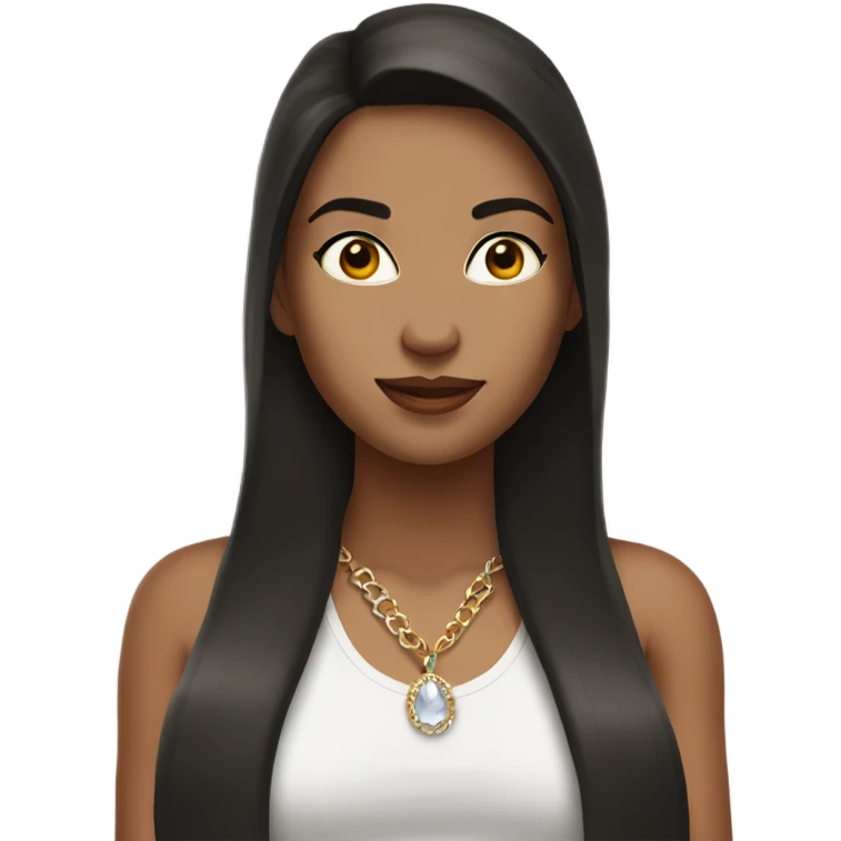 a brunette girl with necklace on wearing halter top  emoji