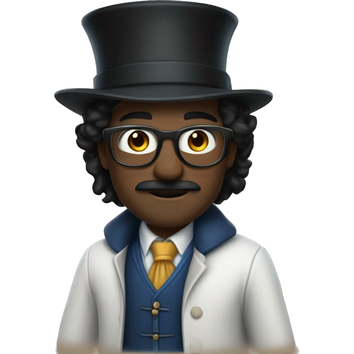 man with white skin, black longer and straight hair, mustache, glasses, with a magic hat, ravenclaw emoji