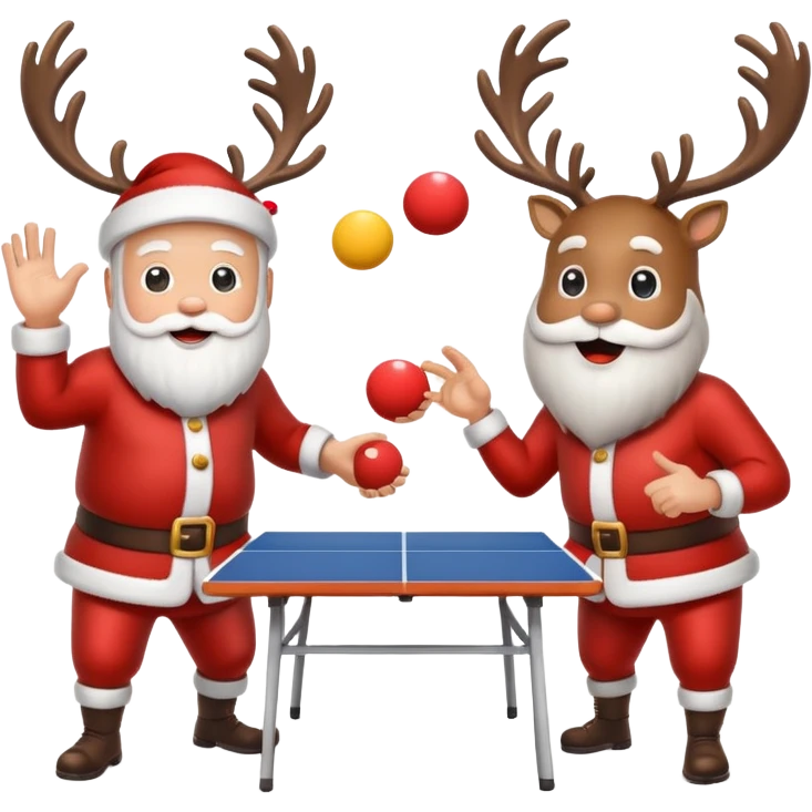 Santa and reindeer  playing pong emoji