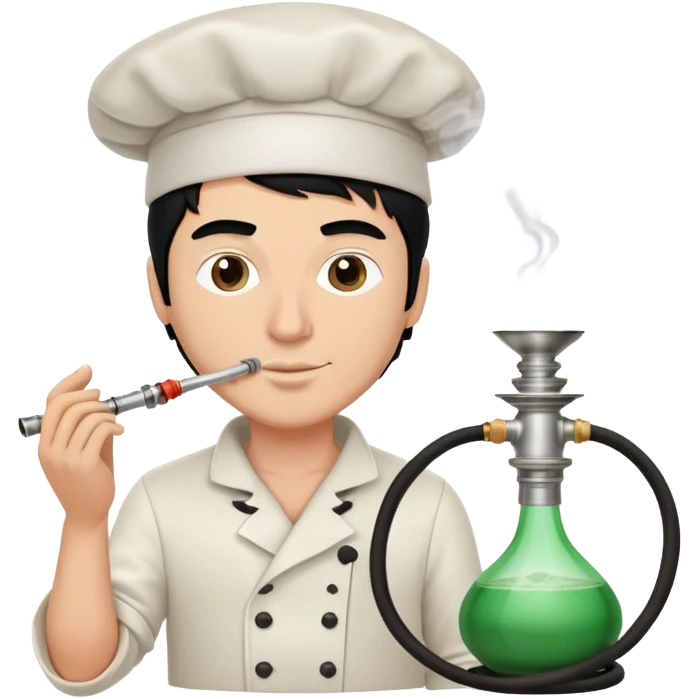 A white guy with black hair and smoking a modern hookah with a Chef's hat and has the hose in the hand emoji