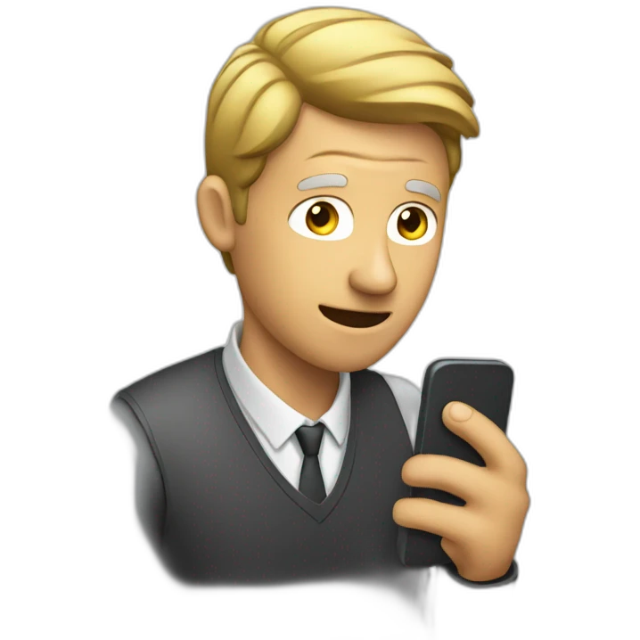 A man talks to his mobile phone sideways emoji