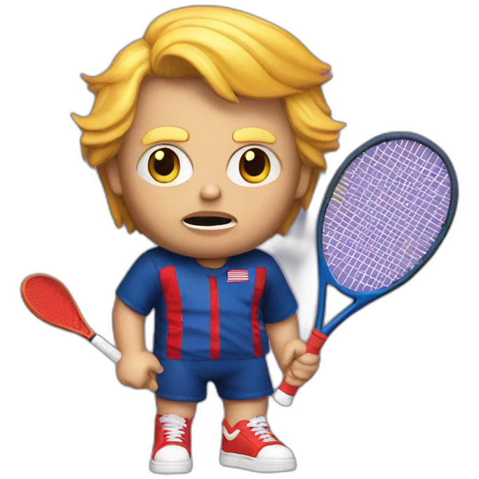 Trump as chucky with a tennis racket emoji