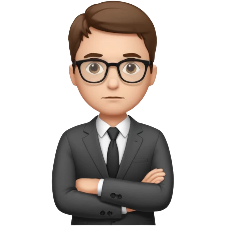 Illustrate Gus in a business suit with glasses, hands folded & serious gaze. emoji