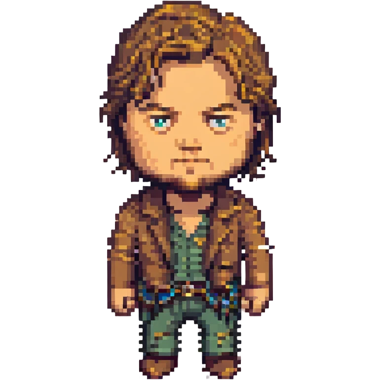 Leonardo DiCaprio as pixel art character, recognizable features, retro game style emoji