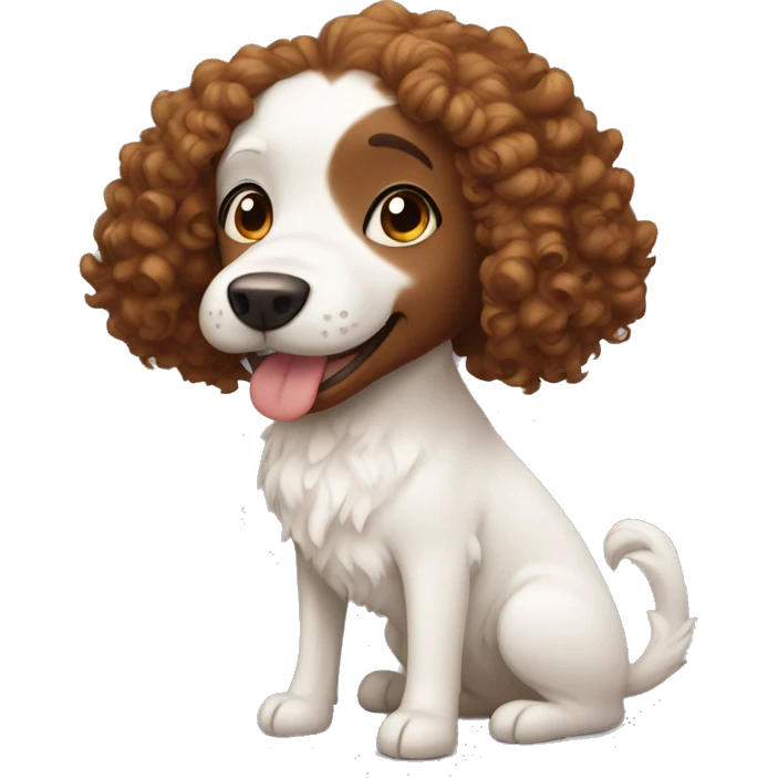 curly girl and white dog with brown ears emoji