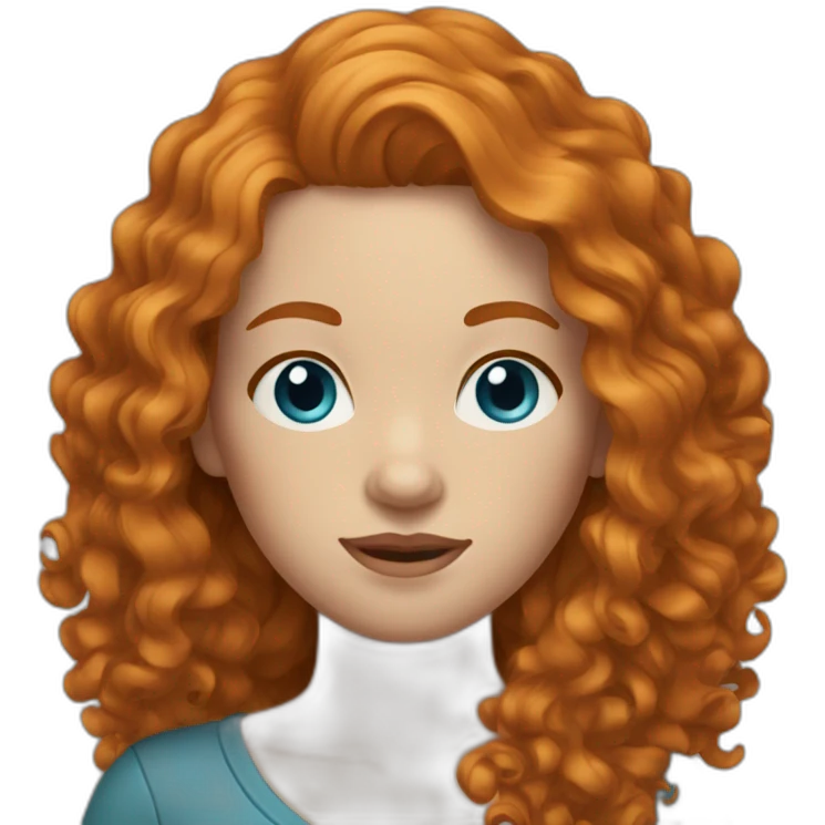 Ginger woman long curly hair blue eyes emoji