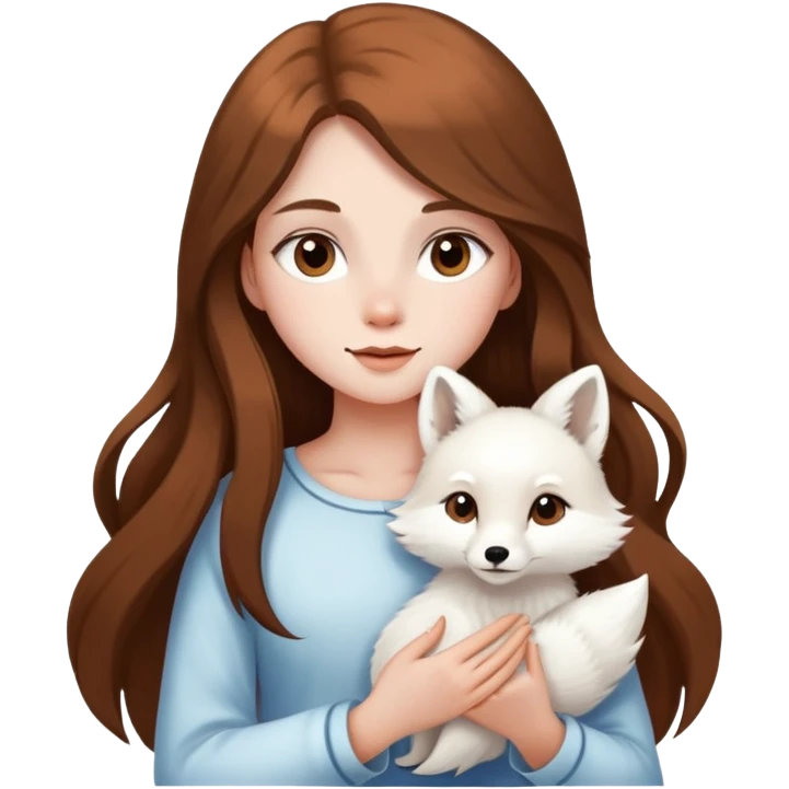 A girl with long brown hair holding a white fox emoji