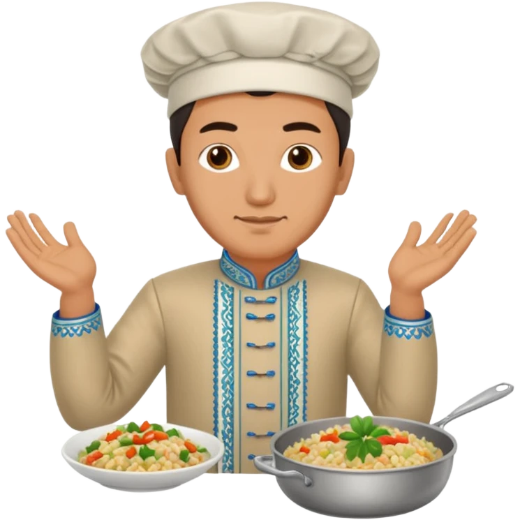 uzbek man with national outfit cooking pilaf emoji
