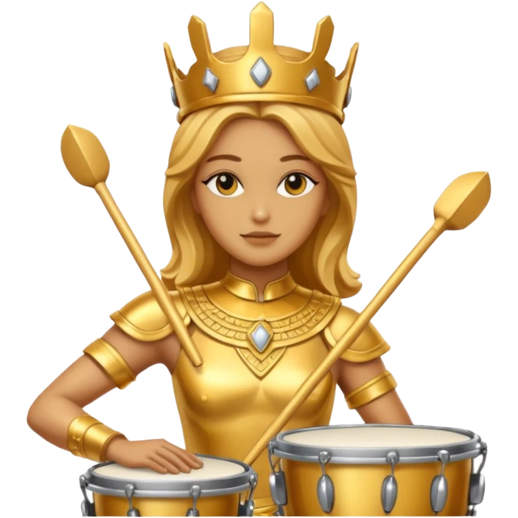 fully golden statue female drummer face golden emoji