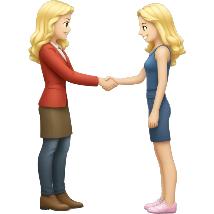 A 40-year-old fair-skinned entrepreneur shakes hands with an 18-year-old fair-skinned blonde girl, full-length emoji emoji
