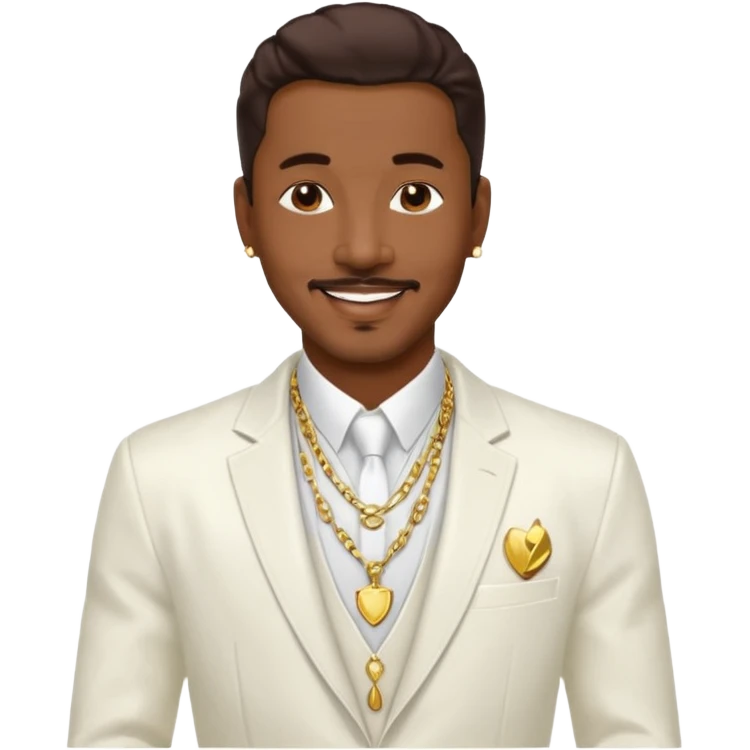 Ralph Tresvant with dark brown hair, white suit jacket, shirtless with necklace emoji