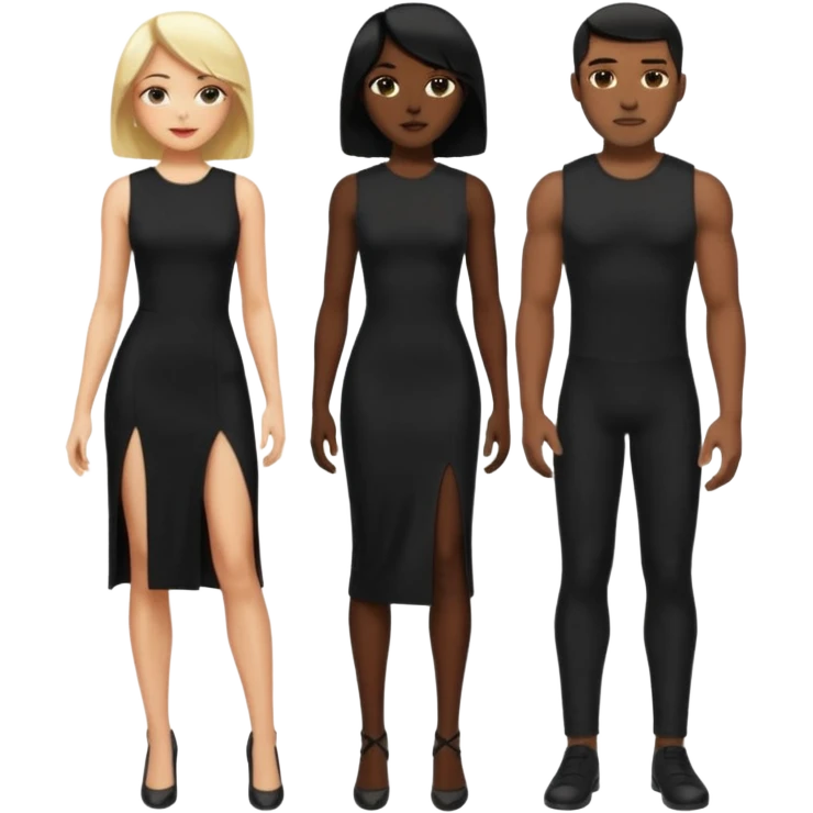 Blonde woman, black, Long, tight, sleveless Dress, Slot left Leg,man black cut emoji