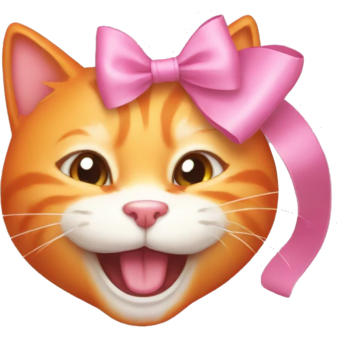 A orange cat laughing with a pink bow on her head emoji