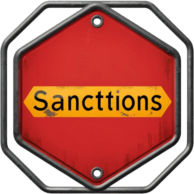 red, road sign, hexagonal, with the inscription SANCTIONS emoji