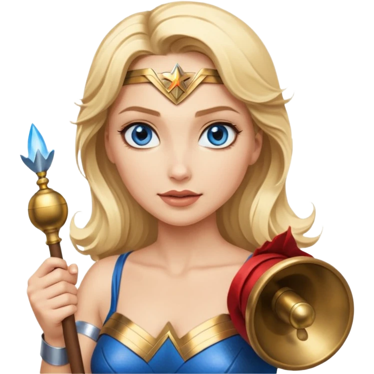 Blonde blue eyes Wonder Woman holding bell and baton emoji