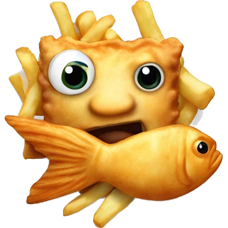 just fish and chips and ketcups on the plate. I don't want a real fish or real eyes are on the food. I need just food emoji