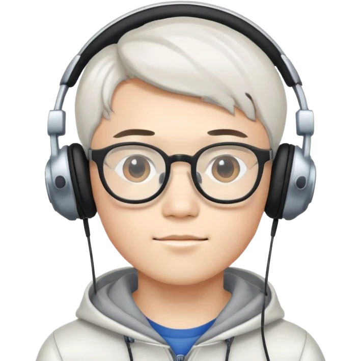 White handsome Chinese boy wear glasses and headphones emoji