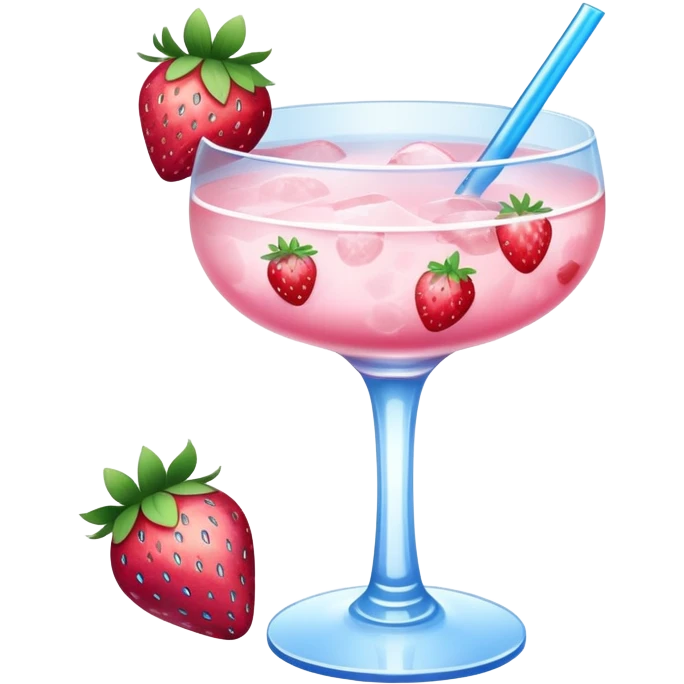 Ice pink strawberry cocktail with blue small flowers  emoji