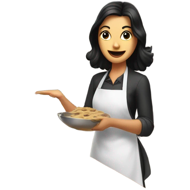 White woman with straight black hair cooking while teaching a graduate class on her birthday emoji