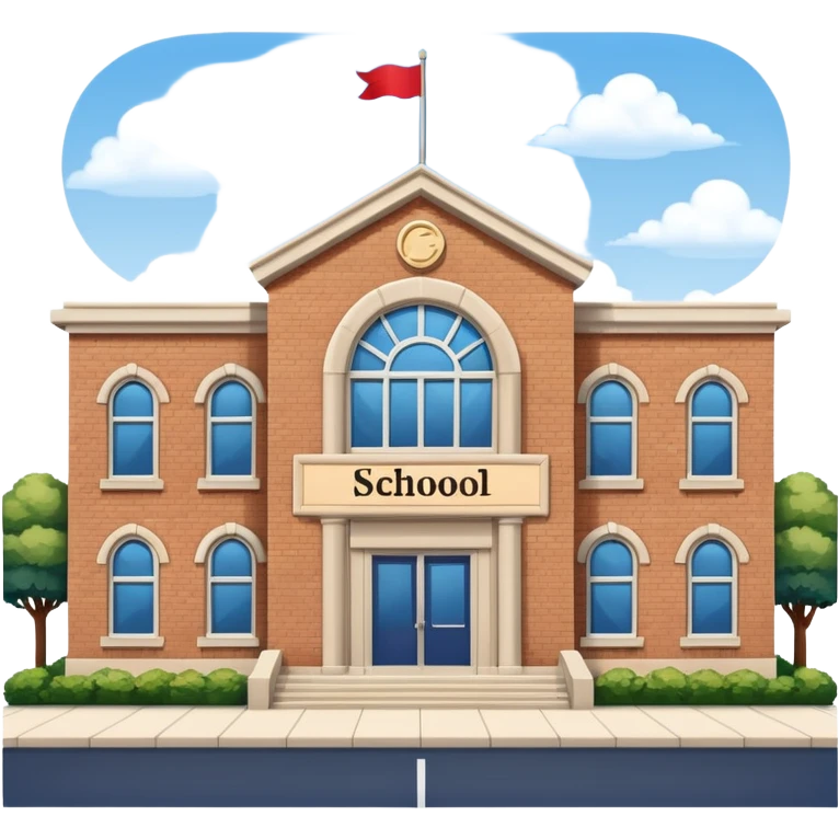a full view of school building with a name board  emoji