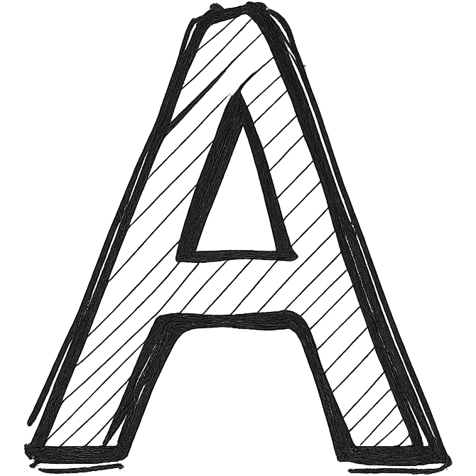 the letter A, visually distinct, hand drawn style, no background emoji