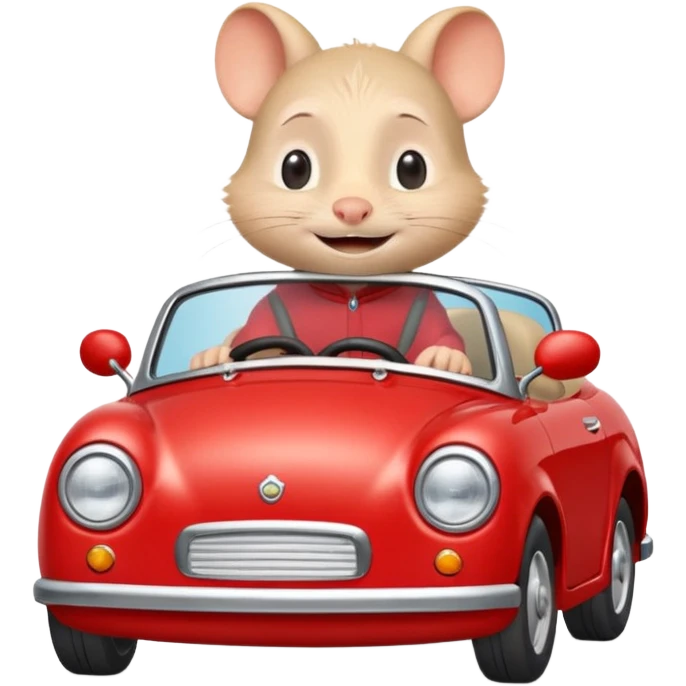 Stuart Little driving a tiny red car emoji