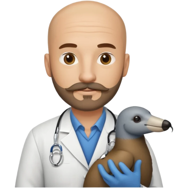 A bald veterinarian with a beard and mustache holding an anteater emoji