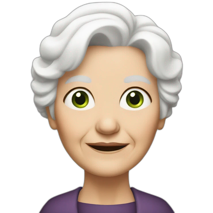 old woman grandma with white hair, white skin, green eyes emoji