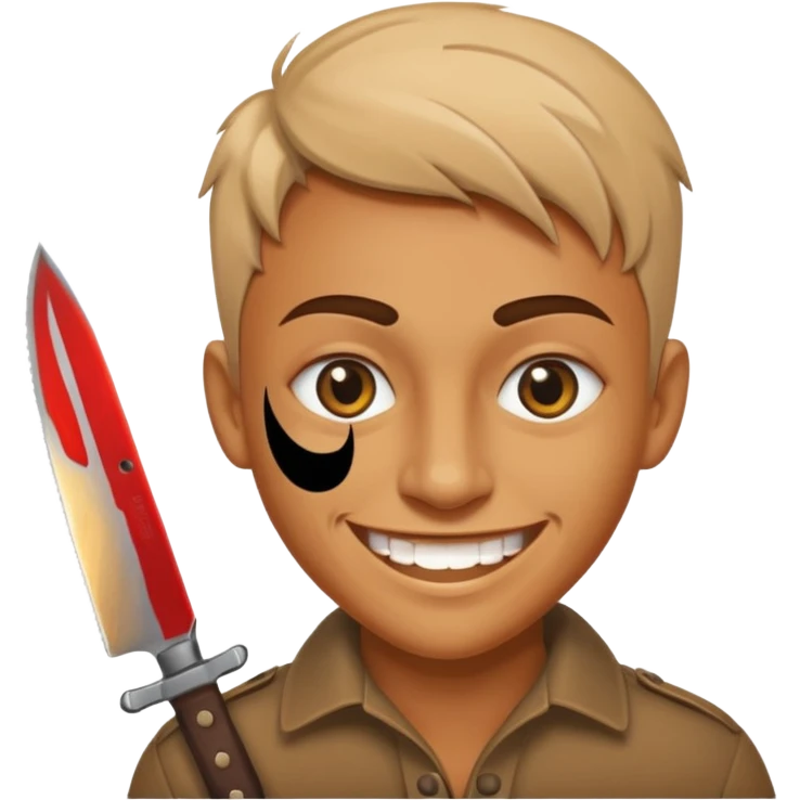 a stylized face grinning with a knife in its eye, dramatic and graphic emoji