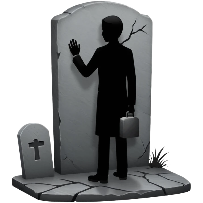 a silhouette of a person shadowing a gravestone emoji