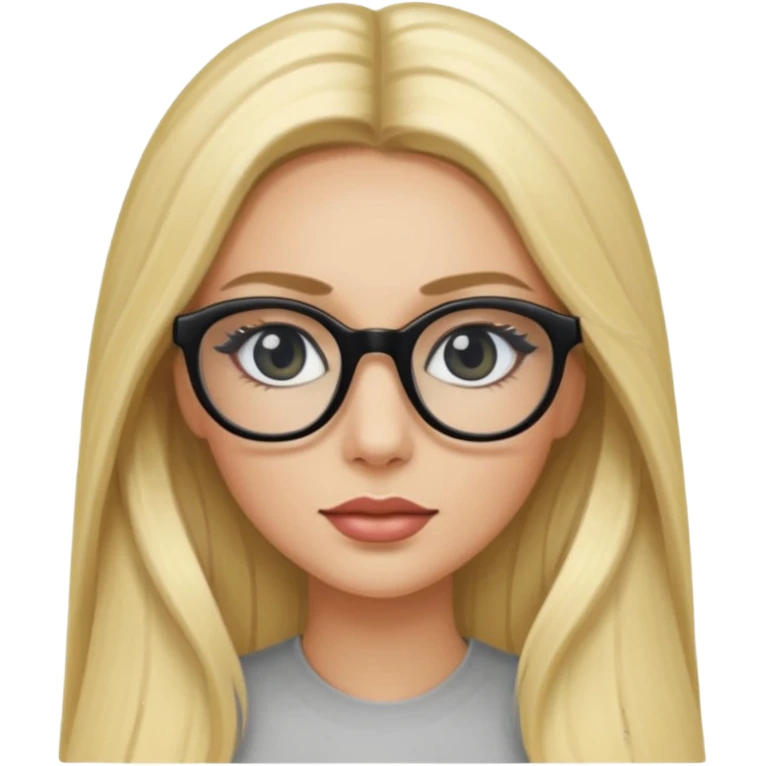 A blonde woman, long hair and long eye lashes, makeup, black glasses emoji