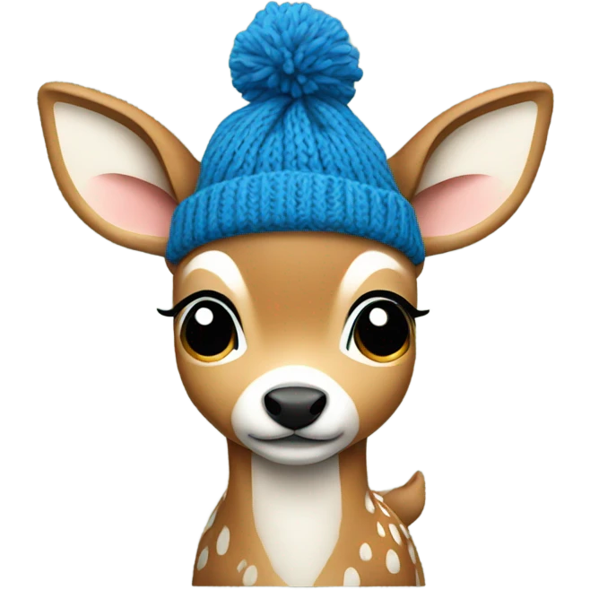 Fawn in a knitted blue hat emoji