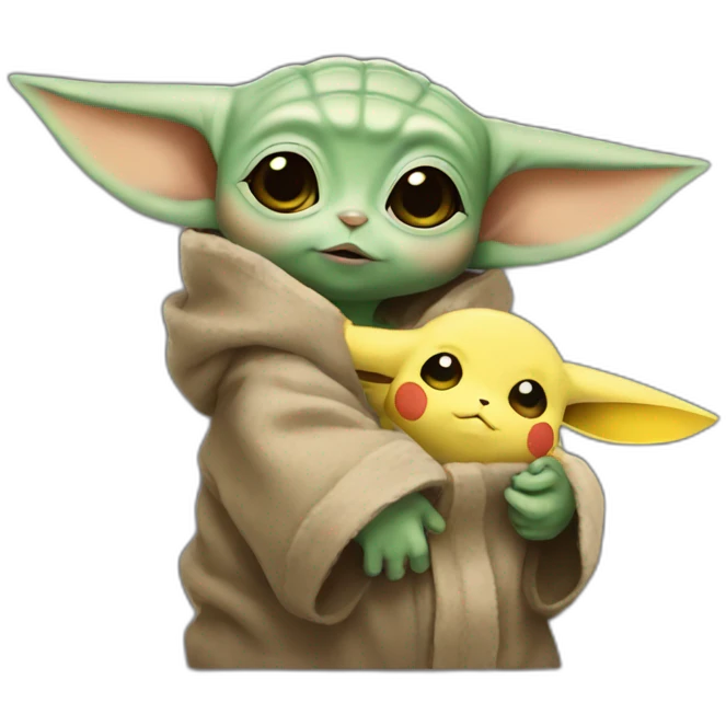Cute baby yoda with pikachu emoji