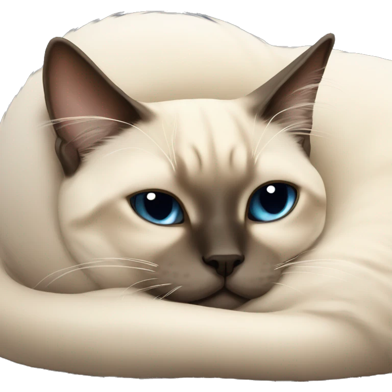 fluffy siamese cat curled up sleeping emoji