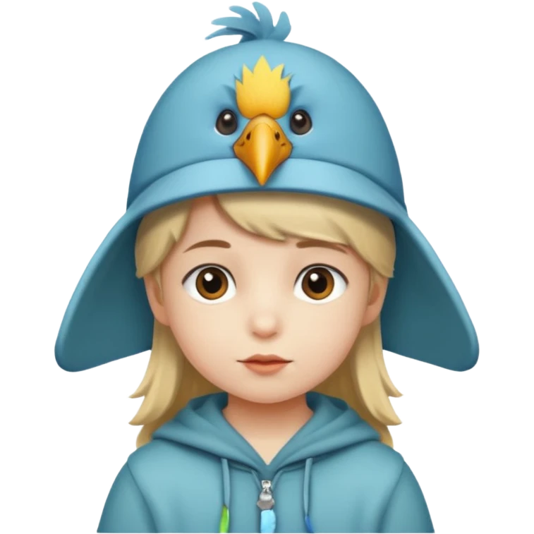 child with a bird hat emoji