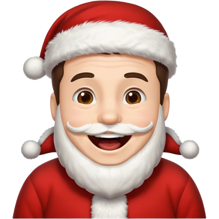 a brunette hair man wearing an oversize santa clothes while laughing  emoji
