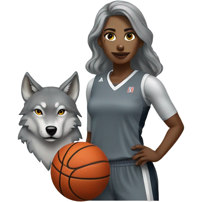 Grey wolf and female grey basketball uniform player number 0 emoji