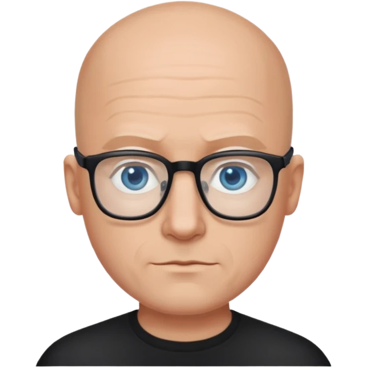 bald man with blue eyes and black rectangle eye glasses emoji