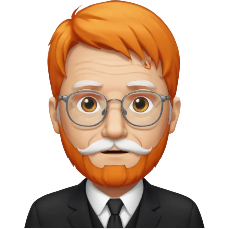 old man, orange hair, white beard, wearing glasses, long face, wearing a black suit emoji