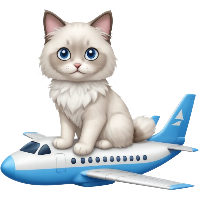 Cute ragdoll cat on an airplane. Should sit on top of the plane, cat is way bigger than airplane emoji
