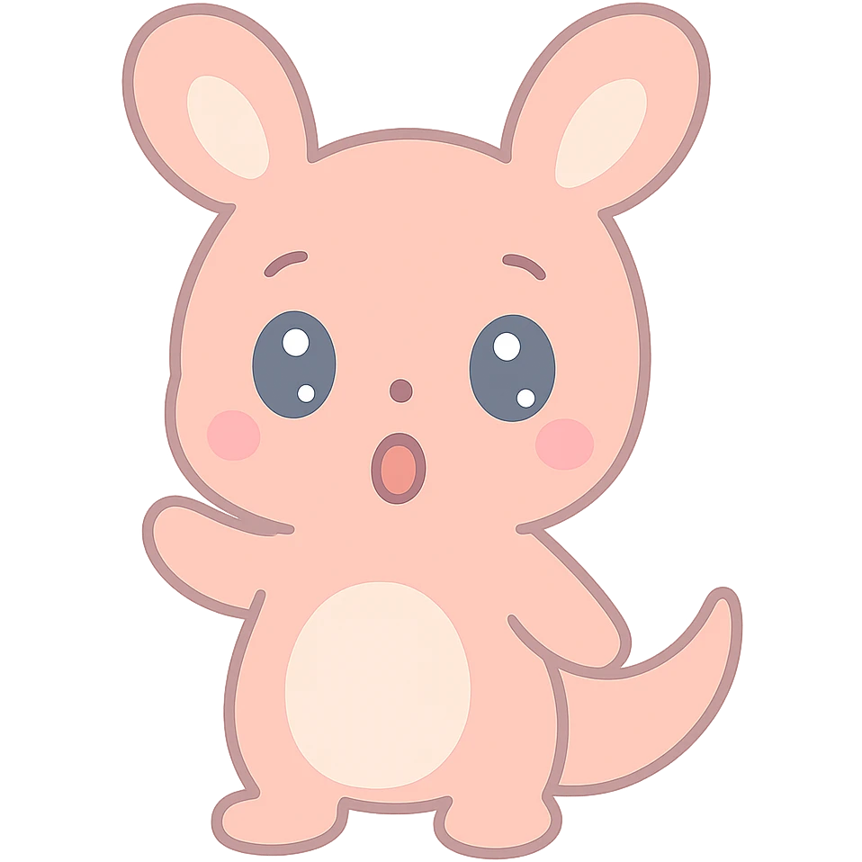 Make the kangaroo look more surprised, keeping the kawaii style, with no background. emoji