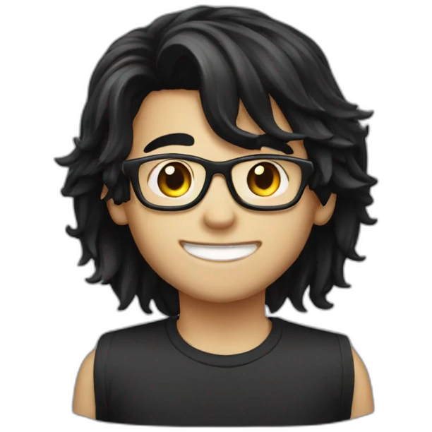 glasses black long hair happy boy emoji