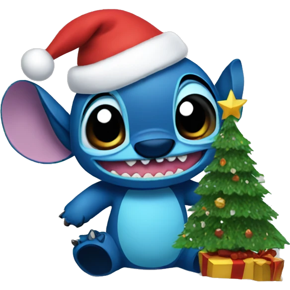 Stitch with a Christmas tree emoji