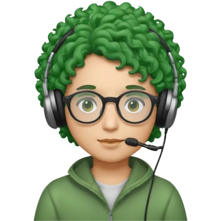 headphone wearing and glassess and green curly haired emoji