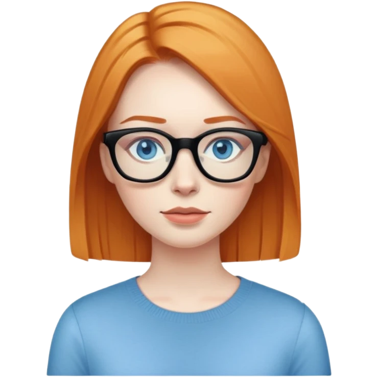 woman with pale skin, ginger straight hair, black glasses, blue eyes emoji