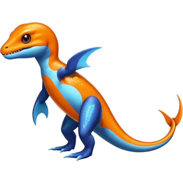 Shiny Black Koraidon-Latios-Salamander-Fakémon-hybrid-creature (full body) with orange belly emoji