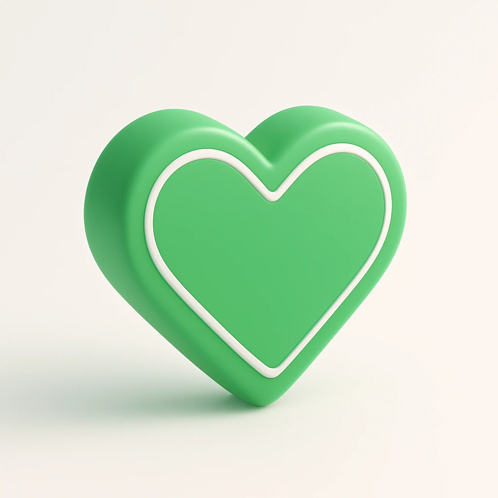 purple heart, 3D green style, shiny emoji