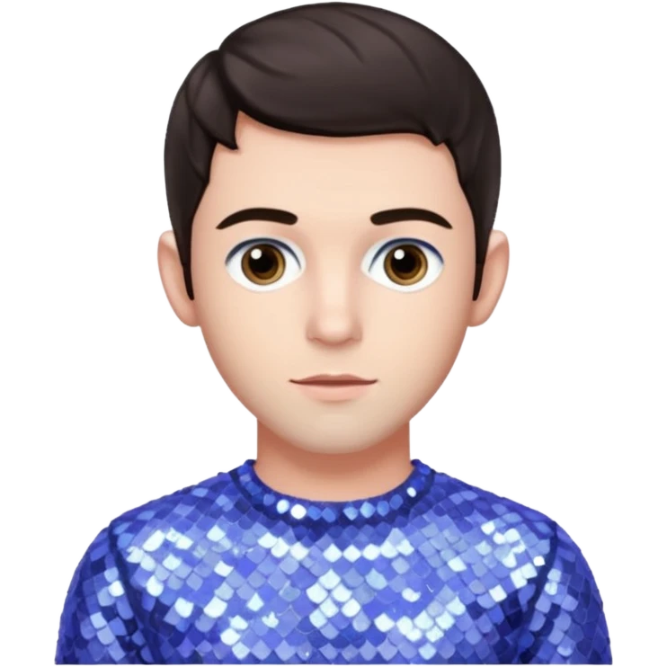 Jonathan Bailey with dark brown hair, pale periwinkle sequin outfit emoji