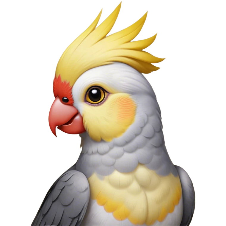 Cinematic Noble Cockatiel Portrait Emoji, Poised and regal, with a slender, delicate build and a beautifully groomed grey fur accented by vibrant yellow cheek patches and a graceful crest, deep-set soulful dark eyes, Simplified yet sharp and sophisticated features, highly detailed, glowing with a soft, dignified glow, high shine, intelligent and charming, stylized with an air of elegance, focused and attentive, soft glowing outline, capturing the essence of a watchful and confident avian companion, so majestic it feels as though it could flutter out of the screen with effortless authority! emoji