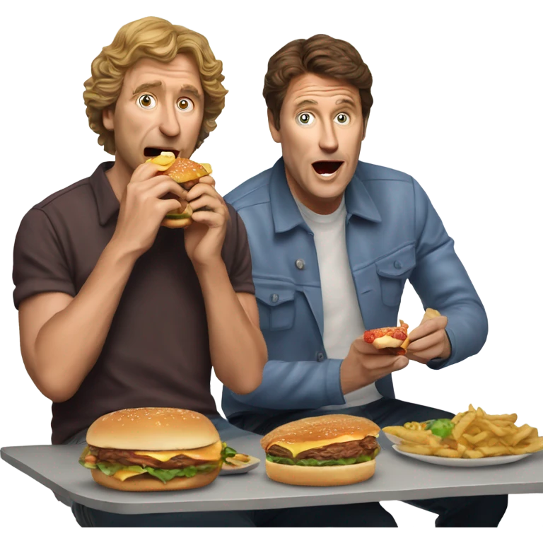 Glenn Robbins and Dave O'Neil eating burgers emoji